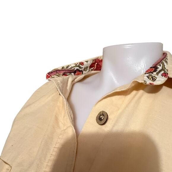 VTG Anne Marie Linen Blend Button Up Shirt Pale Yellow Fall Floral Print SM USA - Picture 6 of 9